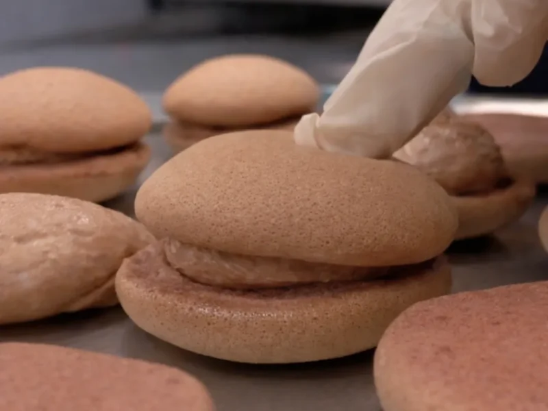Filling chocolate pancakes with cream