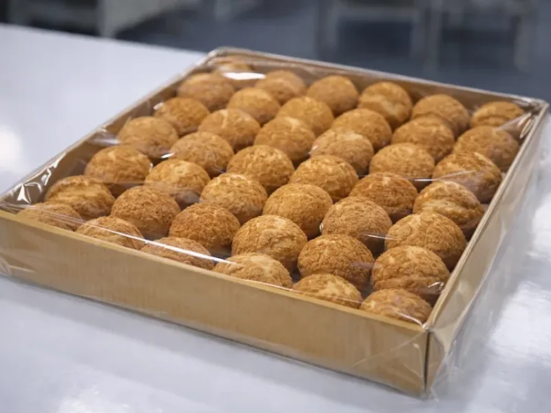 Neatly packed cream puffs in box